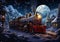 Majestic Moonlit Train Journey through a Snowy Forest: A Vector