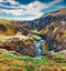 Majestic morning view of Fjadrargljufur canyon and river. Colorful summer scene of South east Iceland, Europe. Beauty of nature