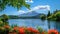 Majestic Mount Fuji overlooks serene lake in breathtaking scene, Ai Generated