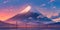 Majestic Mount Fuji at Sunset, digital art painting created using generative AI