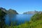 Majestic mountain and blue summer fjord landscape