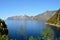 Majestic mountain and blue summer fjord landscape