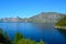 Majestic mountain and blue summer fjord landscape