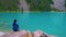 Majestic mountain lake in Canada. Upper Joffre Lake Trail View, womanvisit Joffre Lakes Provincial Park - Middle Lake