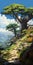 Majestic Mountain Path With Peculiar Acacia Tree - Miyazaki Hayao Style