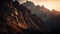 Majestic mountain peak backlit by sunrise beauty generated by AI