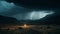 Majestic mountain range, ominous storm clouds gather generated by AI