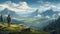 Majestic mountain range, a solitary hiker stands on a rocky outcrop, gazing at the breathtaking panoramic view before them 02