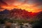 majestic mountain range standing guard over fiery canyon sunset