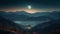 Majestic mountain range, tranquil scene, moonlight mystery generated by AI
