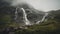 Majestic Mountain Waterfall on a Cloudy Day