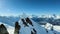 Majestic mountains panorama aerial view fly over winter snow landscape