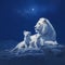 Majestic night scene White lions and cubs in the wilderness