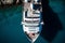 A majestic ocean liner standing near the shore in a spectacular bird\\\'s-eye view
