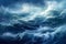 Majestic Ocean Waves of Dominant Blue Color. Stormy Seascape. Dramatic Marine Themes. AI Generated