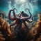 Majestic octopus swims through the ocean, with sunlight