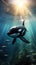 Majestic Orca whale swimming gracefully through the depths of the ocean, Ai-generated.