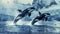 Majestic Orca Whales Leaping in the Arctic Ocean. Generative ai