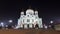 Majestic orthodox Cathedral of Christ Saviour illuminated at dusk Timelapse , Russia