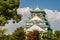 Majestic Osaka Castle view with green roof, Japan