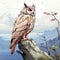 Majestic Owl Perched On Cliff: Detailed Comic Book Art
