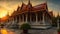 Majestic pagoda, built structure of ancient Thai culture, multi colored decoration generated by AI
