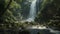 Majestic Panoramic View of a Deep Forest Waterfall