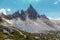 Majestic Paternkofel peak at Tre Cime di Lavaredo National park under sunlit. Awesome Alpine highlands in sunny day. Amazing