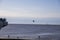 A majestic pelican in flight over Mobile Bay at USS Alabama Battleship Memorial Park in Mobile Alabama