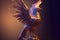 Majestic Phoenix Bird in golden and neon colors, AI generative