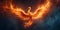 Majestic Phoenix Bird Made Of Fiery Flames, Symbolizing Rebirth And Power, Copy Space