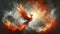 Majestic Phoenix in Fiery Landscape, Mythical Creature Concept
