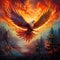 Majestic Phoenix-like Bird Soaring Through a Raging Forest Fire