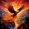 Majestic Phoenix-like Bird Soaring Through a Raging Forest Fire