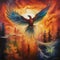 Majestic Phoenix-like Bird Soaring Through a Raging Forest Fire