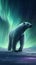 Majestic Polar Bear on Arctic Ice Sheet with Northern Lights