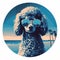 Majestic Poodle On Beach: Stylized Realism Illustration With Circular Print