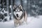 A majestic and powerful Siberian Husky running in the snow, showing off its strong and powerful build and thick coat. Generative