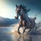 The Majestic Presence of a Beautiful Horse Running Across Water, generative ai