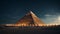 Majestic pyramid atop mountain glowing in the moonlight, creating a breathtaking scene
