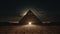 Majestic pyramid on mountain peak illuminated by moonlight, creating a mesmerizing sight