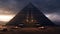 Majestic pyramid silhouette illuminates ancient architecture, revealing spirituality and mystery generated by AI