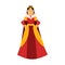 Majestic queen in red dress and gold crown, fairytale or medieval character colorful Illustration