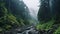 Majestic Ravine With Deciduous Trees And Firs In Rainy Weather