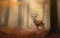 Majestic Red Deer in Misty Autumn Forest. Generative AI