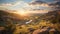 Majestic Red Rocks Meadow At Sunset: A Photorealistic Wilderness Landscape