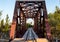 Majestic red train bridge in front of nature.