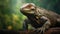 Majestic Reptilian Gaze: Portrait of a Lizard Perched on Branch
