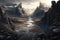 Majestic River Meandering Through Majestic Mountain Range, AI Generative