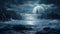 Majestic rock cliff illuminates spooky moonlight fantasy generated by AI